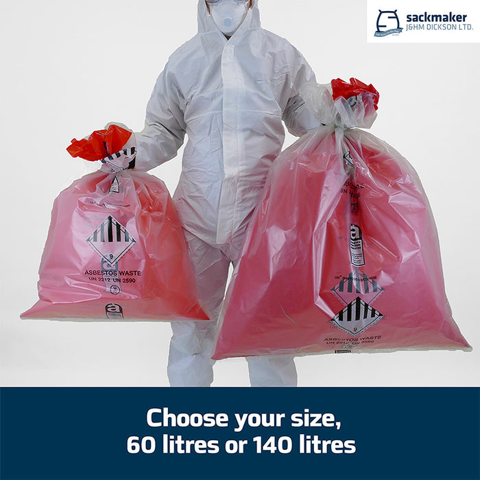Polythene Asbestos Sacks - 140 Litre - Red & Clear