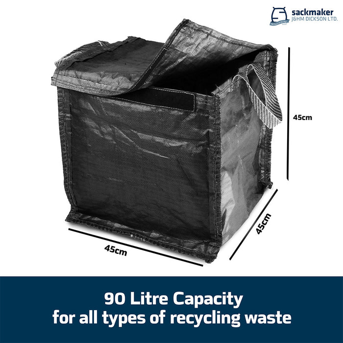Black Recycling Bag - 90 Litre with Lid & Weighted Base - Kerbside