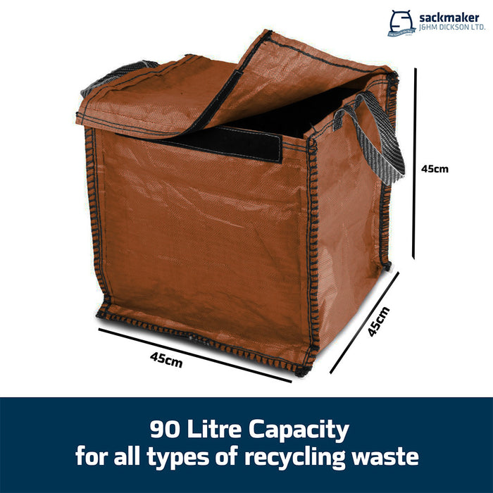 Brown Recycling Bag - 90 Litre with Lid & Weighted Base - Kerbside