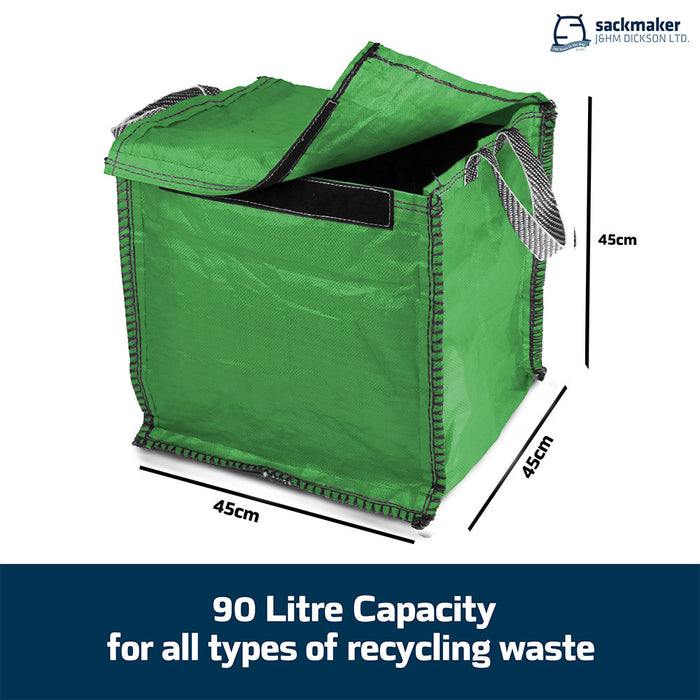 Green Recycling Bag - 90 Litre with Lid & Weighted Base - Kerbside