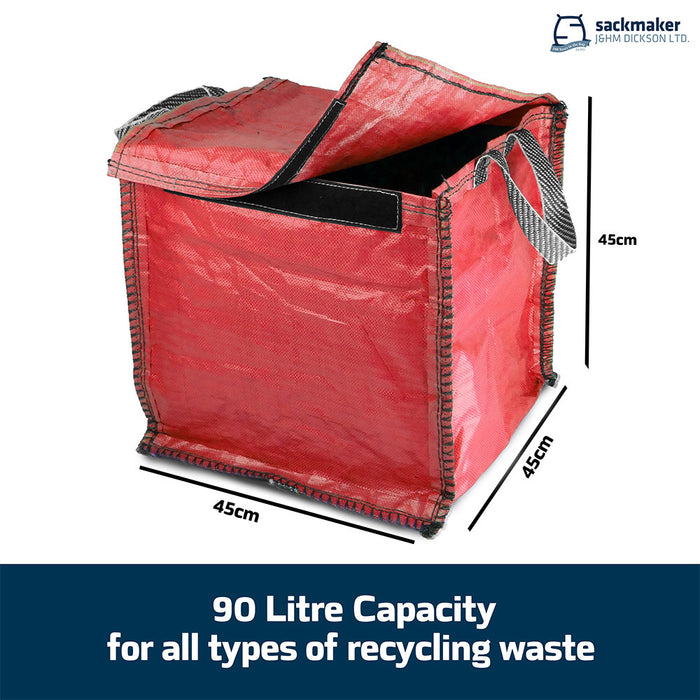 Red Recycling Bag - 90 Litre with Lid & Weighted Base - Kerbside